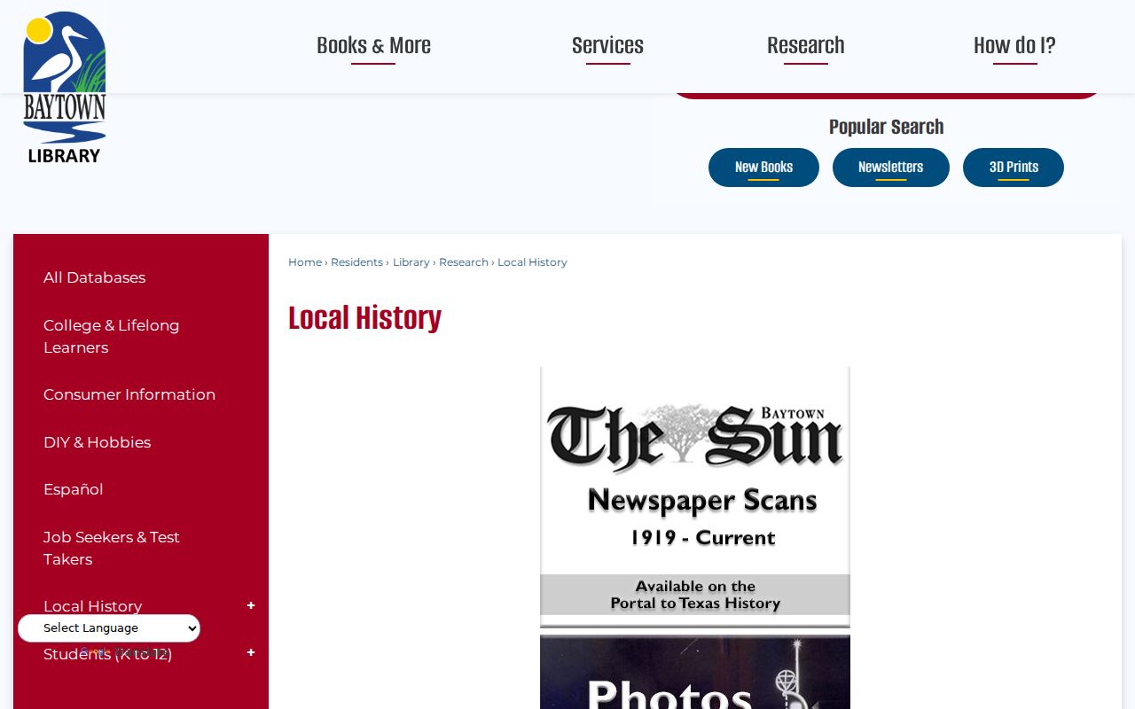 Baytown city directory research resources on the Sterling Municipal Library local-history page