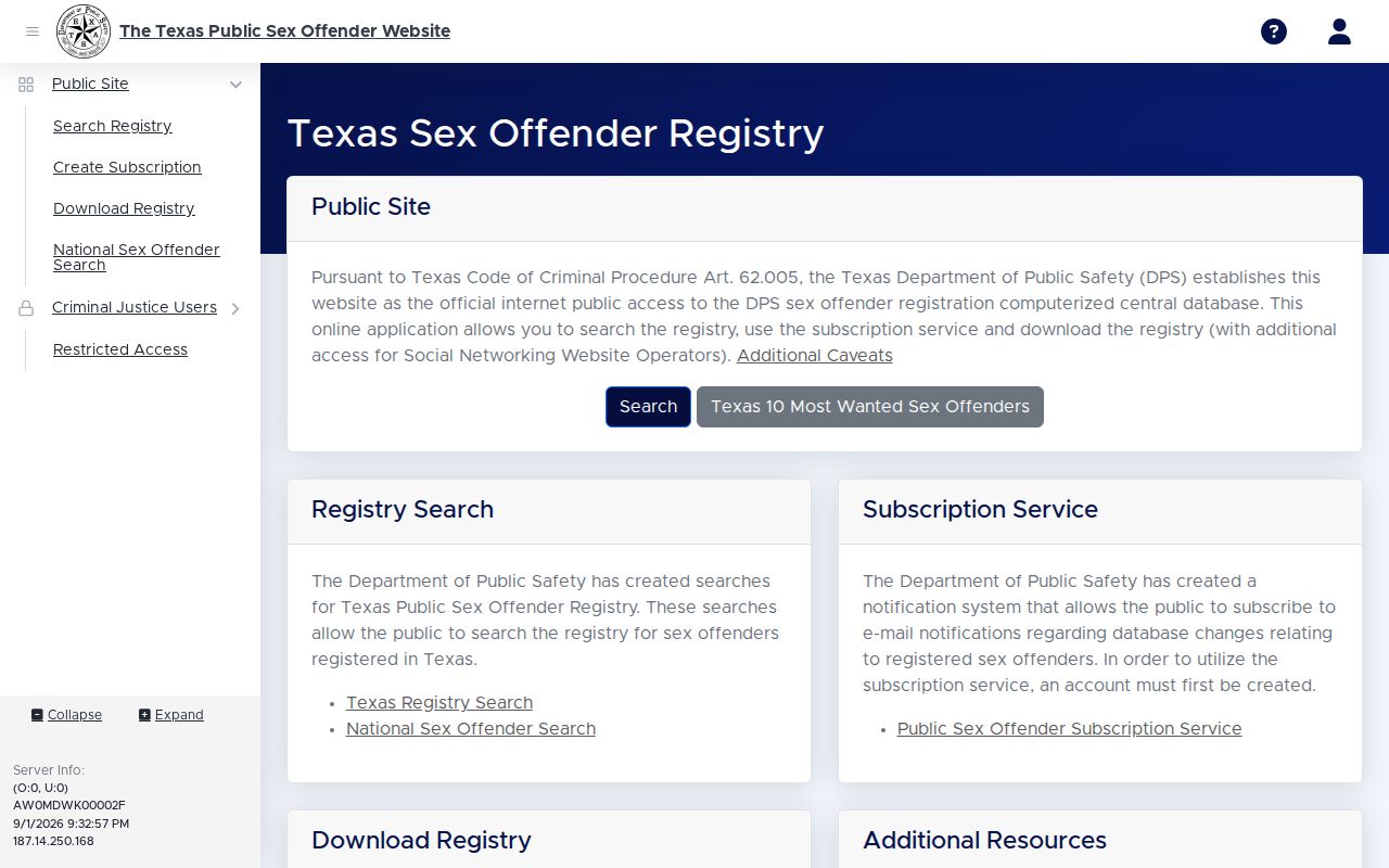 Baytown residents directory reference showing the Texas DPS offender registry search interface