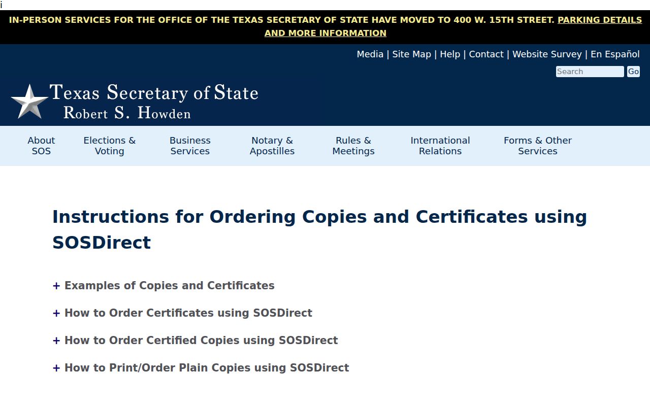 Baytown residents directory reference showing Texas Secretary of State business search guidance