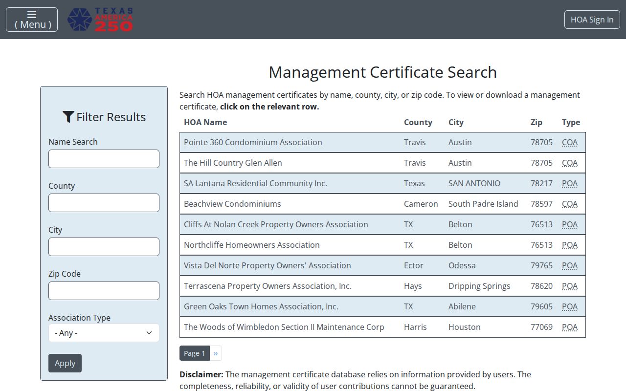 Baytown neighbors association search through the Texas HOA certificate records