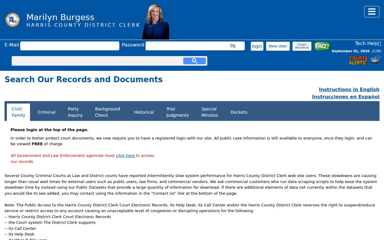 Baytown resident lookup using the Harris District Clerk court search