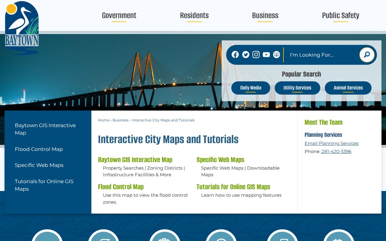 Baytown street directory GIS map entry