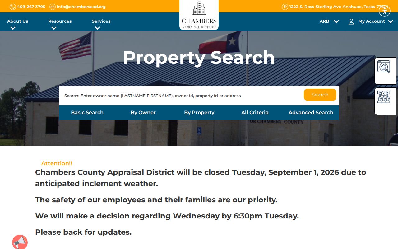 Baytown ZIP code directory research using ChambersCAD property search fields